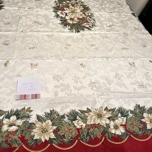 Elegant Holiday Floral Tablecloth - Cream and Red